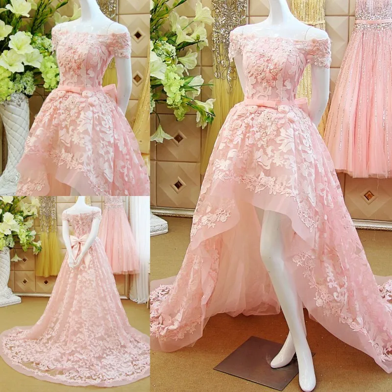 bows pink lace long Prom Dresses ball gown 2015 new hot sexy cap sleeve boat neck appliques vestido de festa flowers sequined