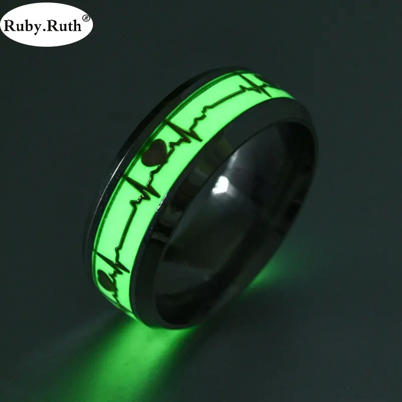 

Heart Shape Luminous Ring Glowing in Dark Silver Color Rings For Womens Friends Gift Stainless steel Jewelry wholesale