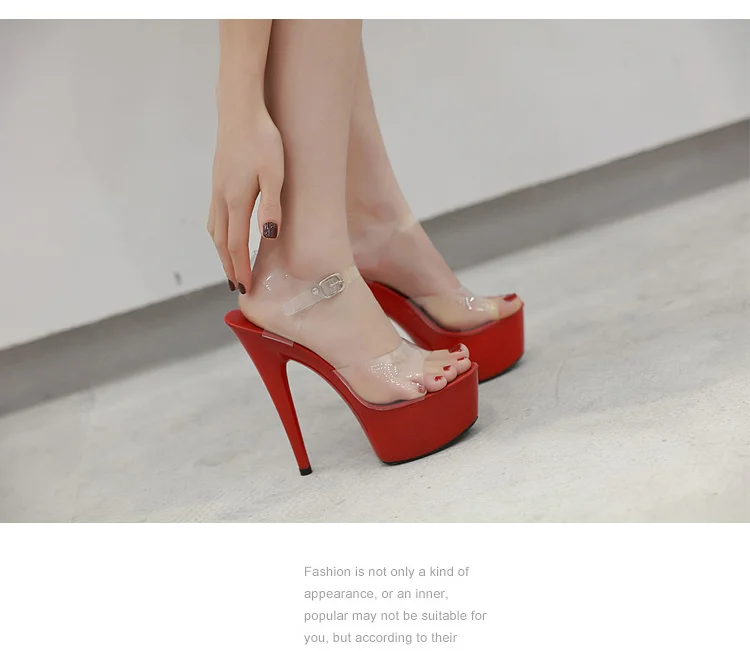 Summer 6 Color Red White Black Sandals Women Platform Shoes Sexy Nightclubs T Stage Shows High Heels 15cm Plus-size 34-41