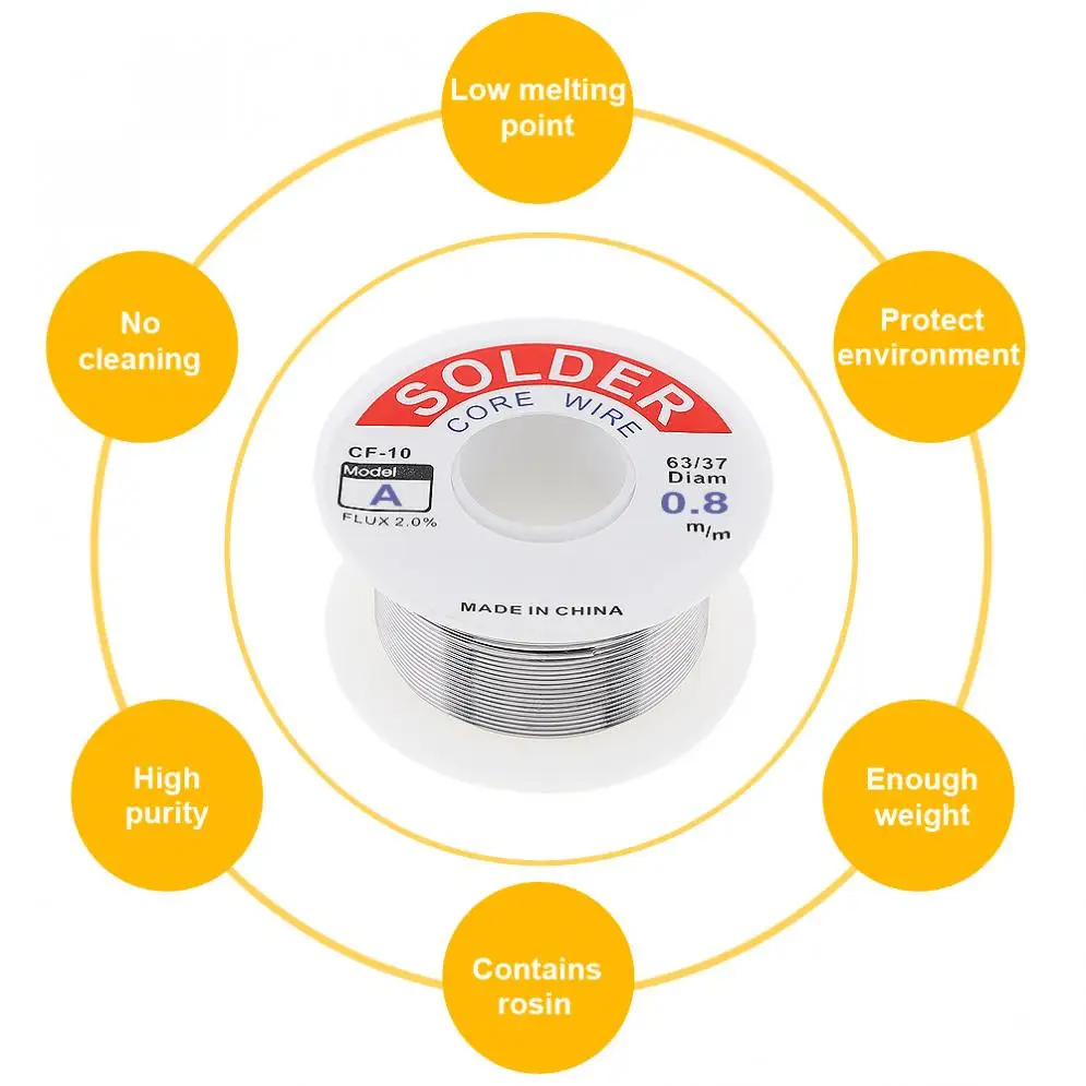 63/37 50 г 0,8 мм Олово тонкой проволоки Core 2% Flux Reel Сварка линии припоя с низкой температурой плавления для электрического паяльника