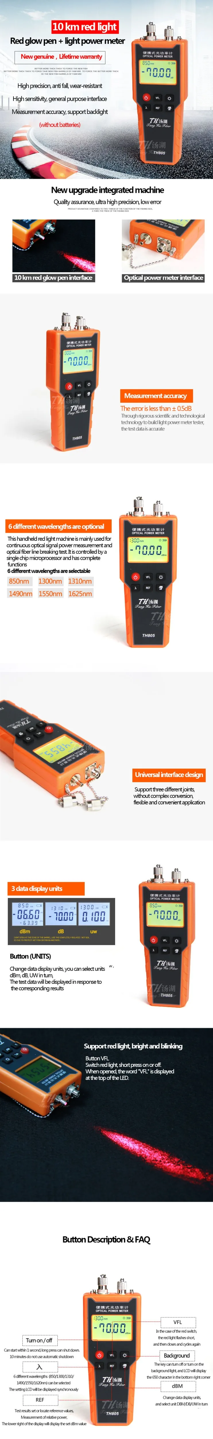 telephone cable tracer 10KM Fiber optical power meter -70 to +10dBm 10mw 2in1 Fiber Optic Cable Tester lan cable continuity tester