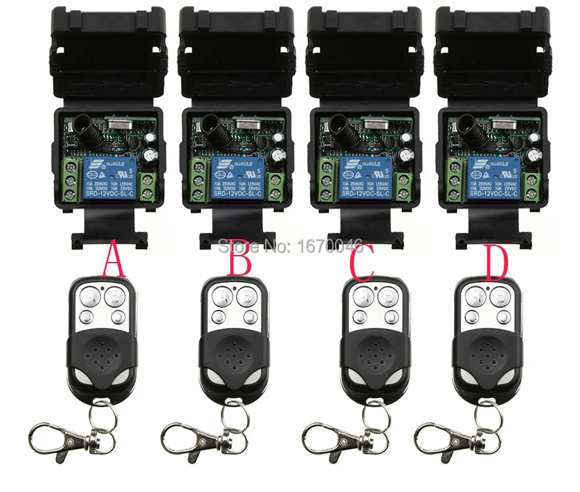 

DC12V 1CH RF Wireless Remote Control Switch System 4 transmitter and 4 receiver relay Receiver Smart Home Switch lamp/ window