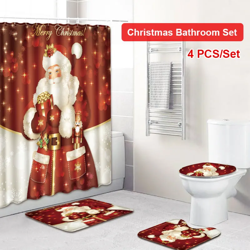 4 шт./компл. коврик для ванной комнаты шторы рисунки из мультфильма ПВХ полиэстер Рождественское украшение для дома зима Туалет крышка