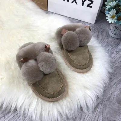 JAYX/; тапочки из натуральной овечьей кожи; Модные женские зимние тапочки; женские теплые домашние тапочки из мягкой шерсти; женская обувь; размеры 34-40 - Цвет: Khaki