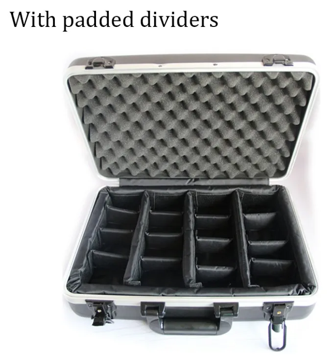 high quality hot sale Aluminum Tool case suitcase toolbox File box Impact resistant safety case camera case with cut foam lining
