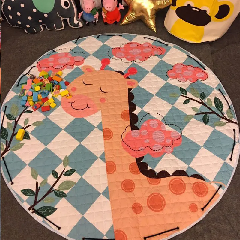 Baby Kids Cute Large Cartoon Toys Storage Bag Play Mat Gym Mat Round Children Playmats Floor Carpet Outdoor Picnic Mat - Color: Giraffe new