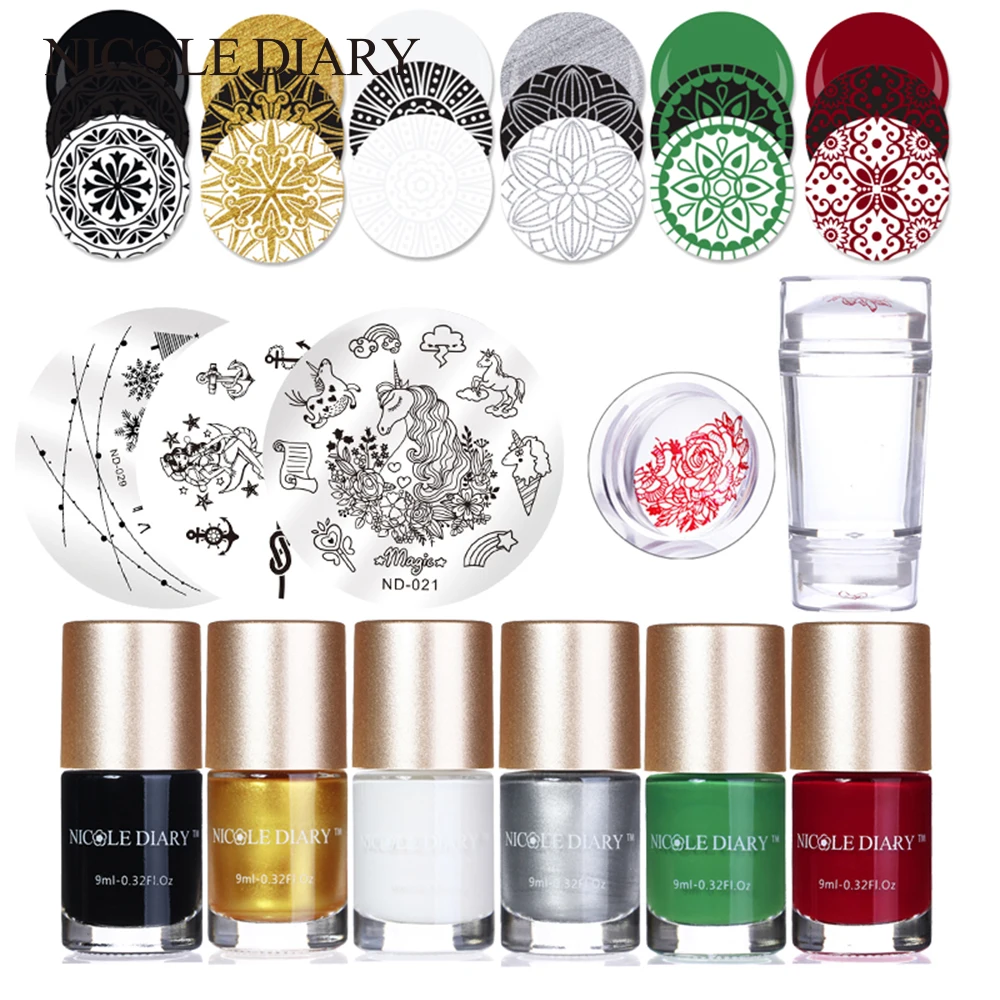 

NICOLE DIARY Xmas Stamping Plates Polish Sets Image Plate Clear Stamper Scrapers Stamping Template Manicure Tools Kit