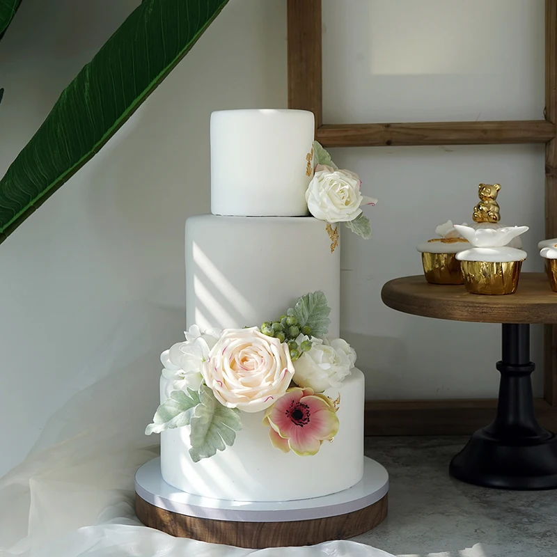 SWEETGO 3 tiers flower fondant cake artificial fake clay models rose flower home decorating for