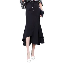 Новая весенняя и осенняя Женская юбка OL однотонная Асимметричная сумка на шнуровке на молнии средней длины юбки "рыбий хвост"