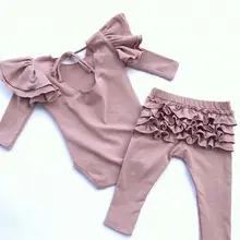 Топы с рукавами-крылышками для новорожденных девочек; комбинезон; штаны с оборками; леггинсы; комплекты одежды