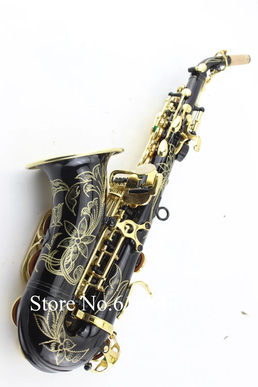 

Brand Soprano Saxophone Exquisite Carved Flower Black Nickel Gold Surface B tone Sax Brass Instrument With Case Free Shipping