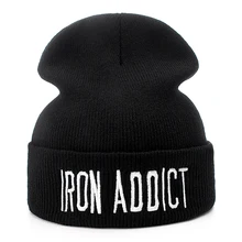 Брендовые хлопковые повседневные шапочки с надписью IRON ADDICT Для мужчин и женщин, Модная вязаная зимняя шапка в стиле хип-хоп Skullies, теплая шапка