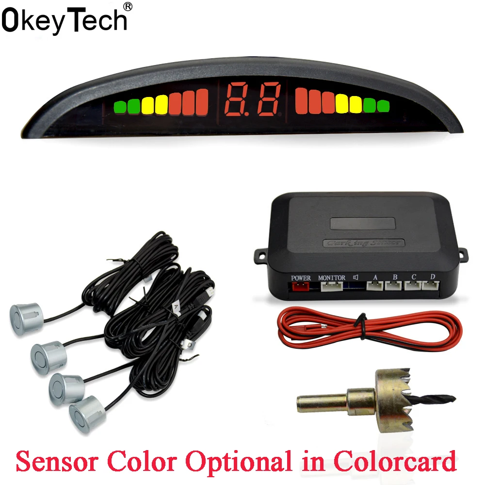 OkeyTech Car Accessories Parking Sensor 4 Sensors Reversing Radar Detector LED Digital Assist Alarm System | Автомобили и