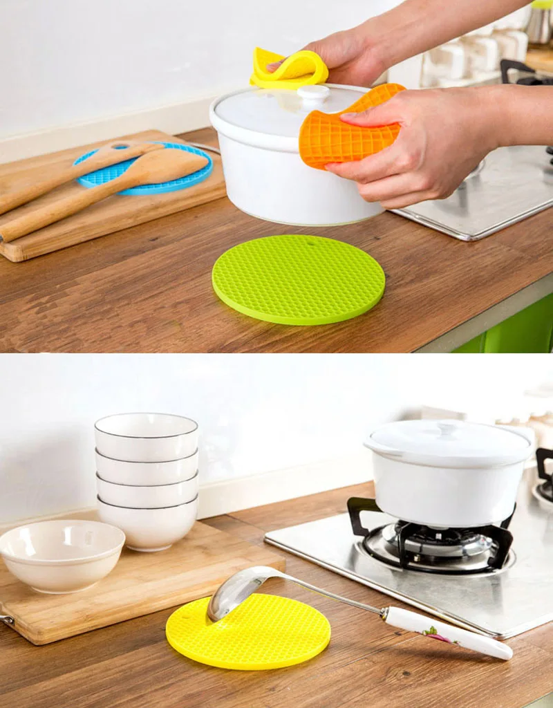 Set of 2 Pieces 7 Round Silicone Heat Resistant Mat Durable Silicone Mats & Pads Pot Holder Trivet Mat (7)