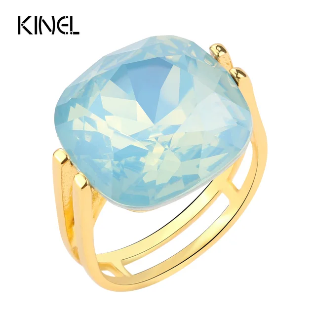 2017 Fashion Square Blue Opal Stone Wedding Rings For Women Gold 2017 Fashion Square Blue Opal Stone Wedding Rings For Women Gold Color Cz Zircon Ring Female