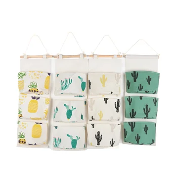 

Cute 3 Pockets Wall Hanging Storage Bag Cactus Pineapple Pattern Wardrobe Closet Kids Room Sundries Organizer Pouch Bag