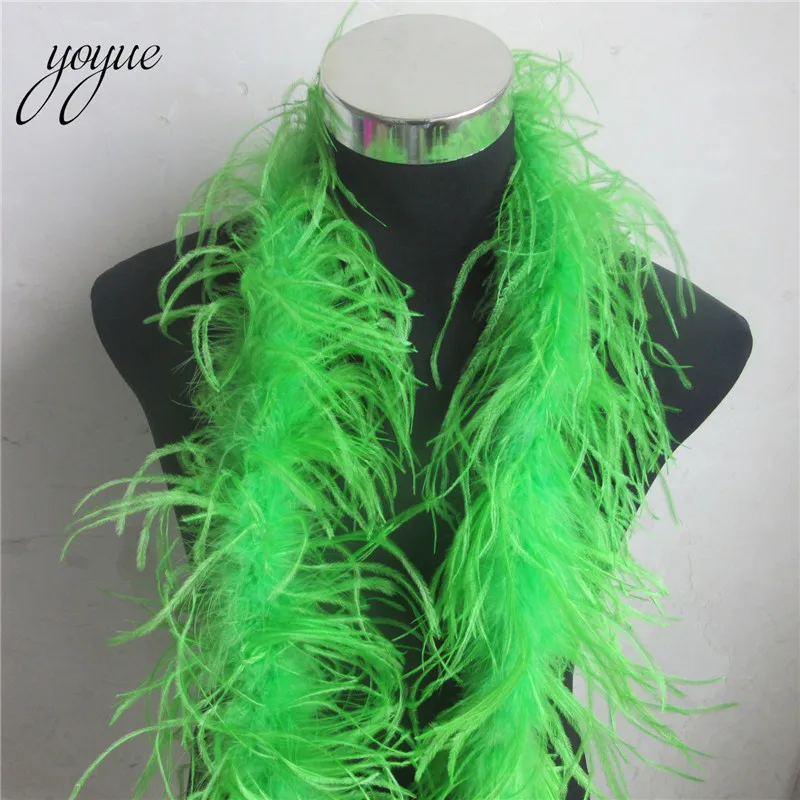 YOYUE 2 м 1 полоса пушистые натуральные перья страуса боа качество пушистые костюмы/отделка для вечерние/костюм/шаль/доступны - Цвет: Apple green