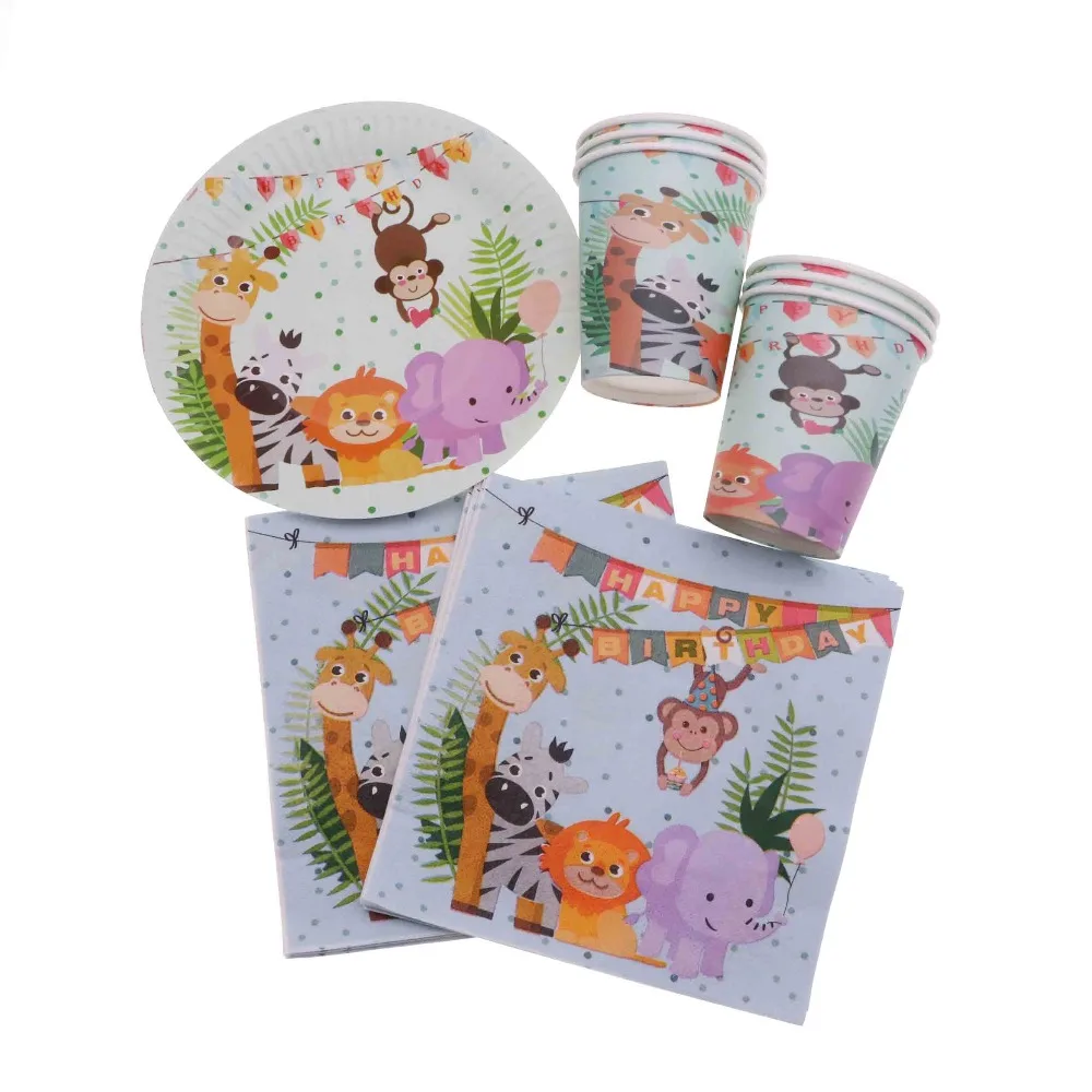 

Jungle birthday party disposable tableware animal disposable plate / cup / napkin baby shower wall clock decoration