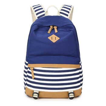 

Canvas Striped Casual Rucksack School Lightweight Backpack for Teenager Girls Student Bookbag