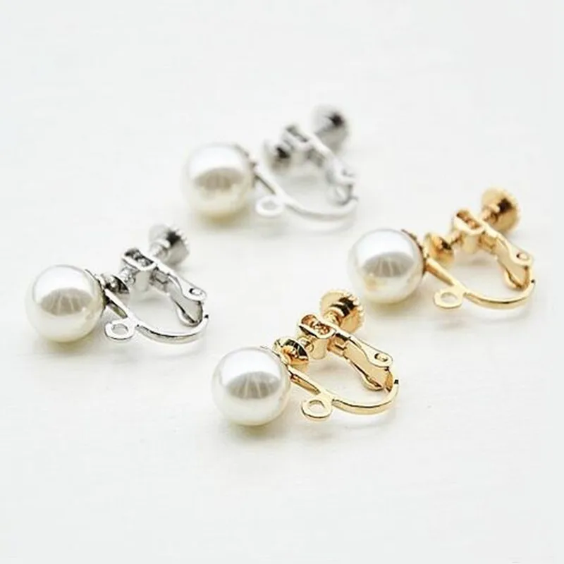 

6pcs/lot No Piercing Screw Earring Hooks Clasps Wire Earrings Clips with Pearl Beads for DIY Earrings Ear Jewelry Making Z253