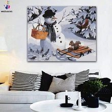 DIY цветные картинки по номерам с цветами МАЛЕНЬКАЯ БЕЛКА со снеговиком картина для рисования по номерам обрамленная домашняя