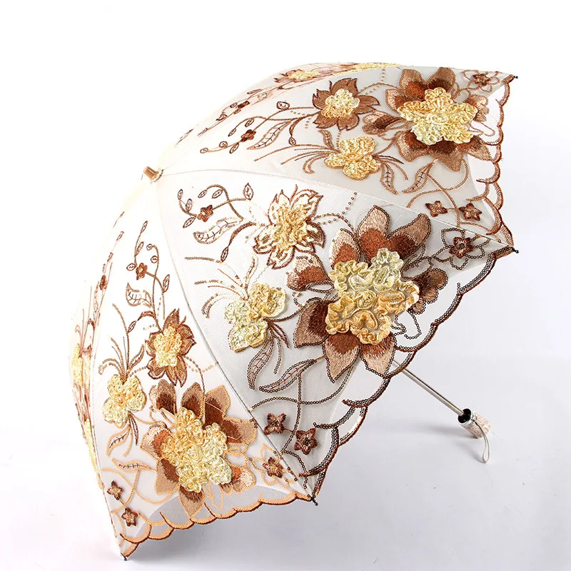 

European court style Embroidered lace umbrella Double layer princess Vinyl Anti-UV Parasol Fashionable female fold umbrella