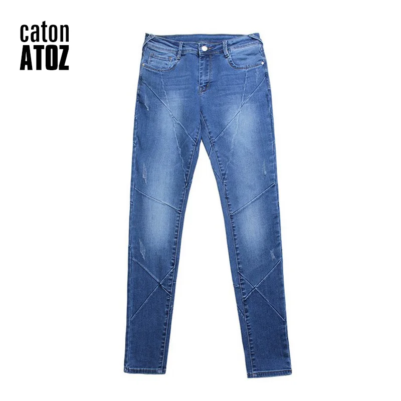 

catonATOZ 2086 Woman Fashion Motor Biker Jeans Mid Low Waist Stretchy Patchwork Denim Pants Trousers Jeans For Women