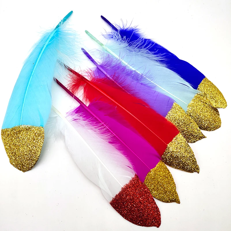 

Beatiful Gold Dipped Duck Feathers Goose Feathers for crafts 15-20CM/6-8inch Natural Feather Plumes for jewelry making