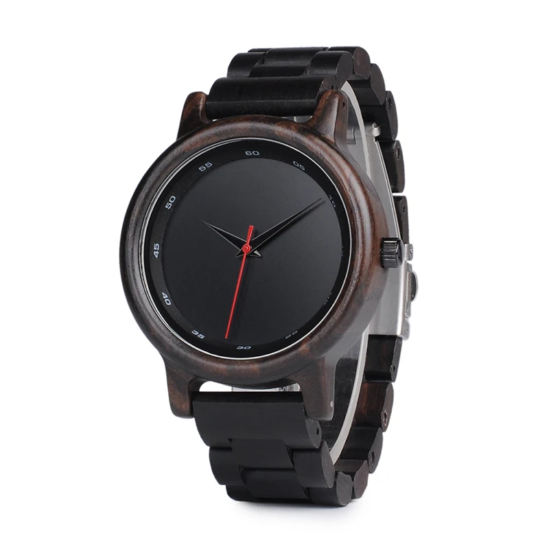 BOBO BIRD V-P10 часы для мужчин натуральный черный деревянный черное дерево кварцевые модные наручные часы с красной секундной стрелкой
