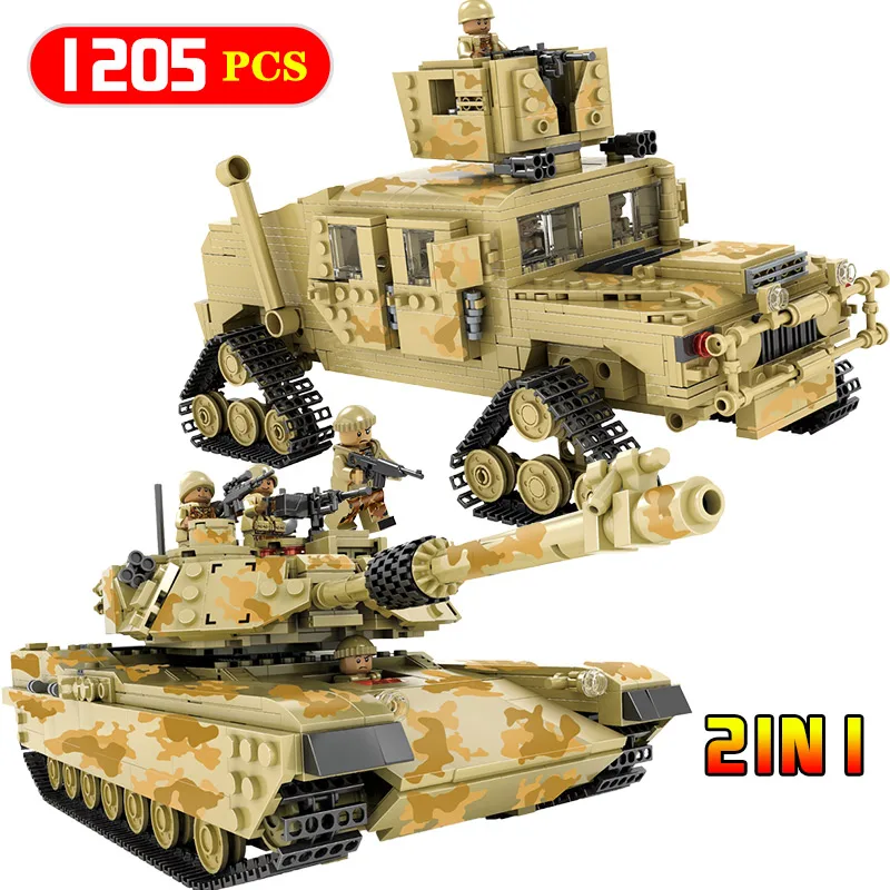 

1205pcs Military Theme Tank Hummer Legoingly Building Blocks M1A2 ABRAMS SEP Toys Tank Hummer Weapon Models Toys For Children