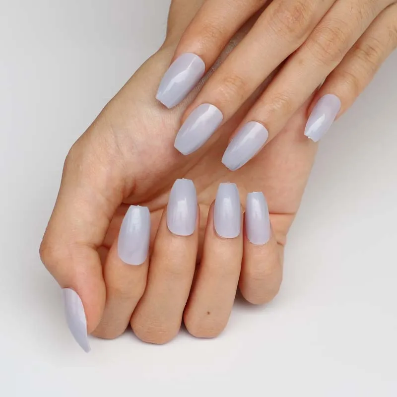 24pcs latest candy color coffin-like fake nails grey blue G619 | Красота и здоровье