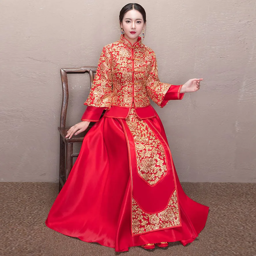 Traditional Chinese Bride Wedding Dress 2017 Winter Qipao Vestido