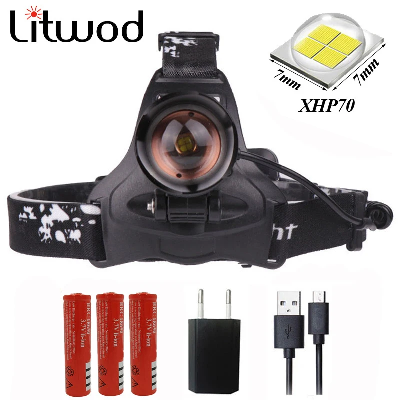 

z25 Litwod XHP70 Headlight 32000lum powerful Led headlamp zoom Fishing Head light head lamp flashlight torch Lantern for Camping
