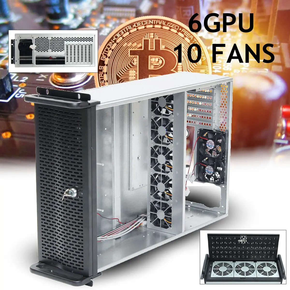 

6 GPU 4U Rackmount Miner Mining Frame Mining Server Case with 10 FANS Rsiers Frame Rig