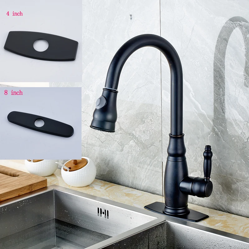 

Oil Rubbed Bronze Finished Deck Mounted Kitchen Sink Faucet 360 Degree Rotation Mixer Tap With Cover Plate