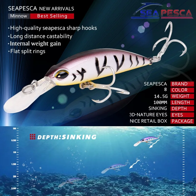 SEAPESCA 10 см 14 5 г блесна рыболовная приманка 2018 новая модель погружающаяся жесткая