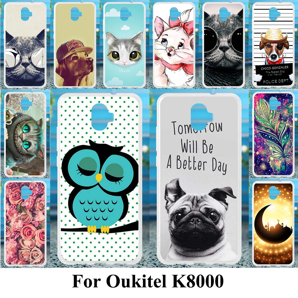 

TPU Cat Painted Cases For Oukitel K8000 Case Silicone Cover For Oukitel K8000 Cover Case Back Housing Fundas Capa Coque Bag