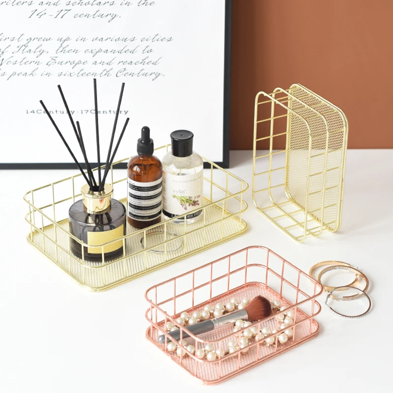 2PCs Ins Nordic Cosmetic Storage Box Desktop Bedroom Jewelry Makeup Skin Care Lipstick Brush Basket Office Sundries Organizer