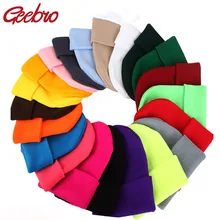 Geebro/осенне-зимняя однотонная шапка унисекс из шерсти, мягкая теплая вязаная шапка для мужчин и женщин, шапка с черепом, лыжная шапка s Beanies