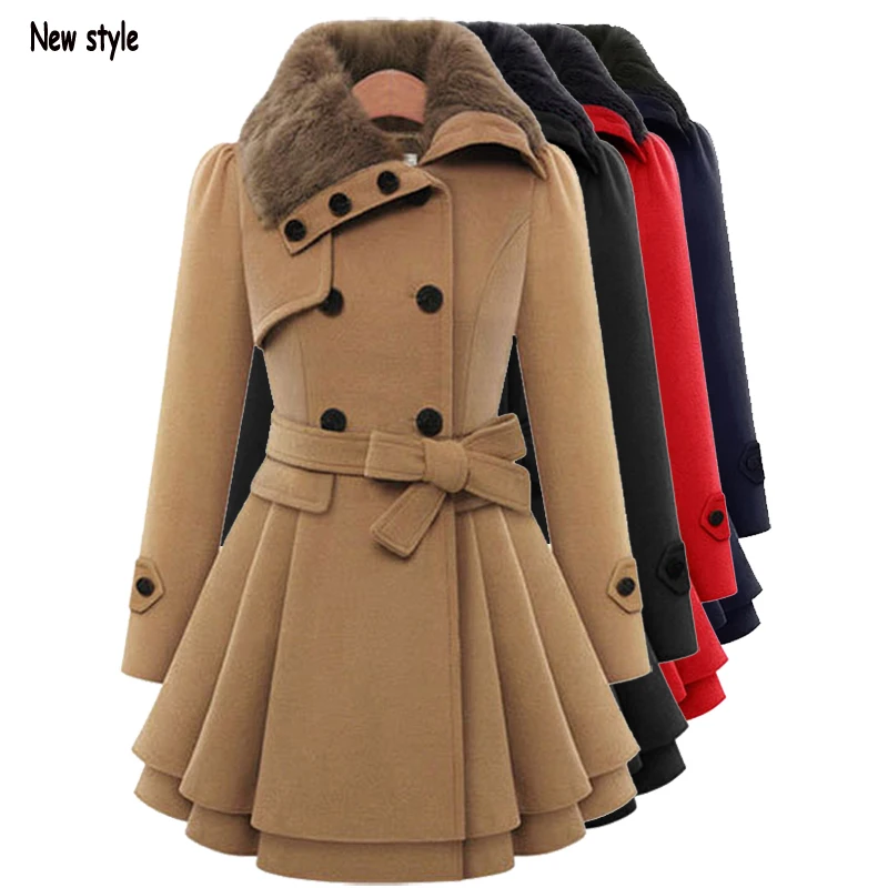 FashionNewWinterCoatsEuropeLadyLongSleeveTurtleneckCoatsDoubleBreastedWomensCasual