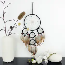 Pretty Style 5 Circles Black Dream Catcher Net With Feathers Handmade Dreamcatcher Home Wall Hanging Decor Originality Gift