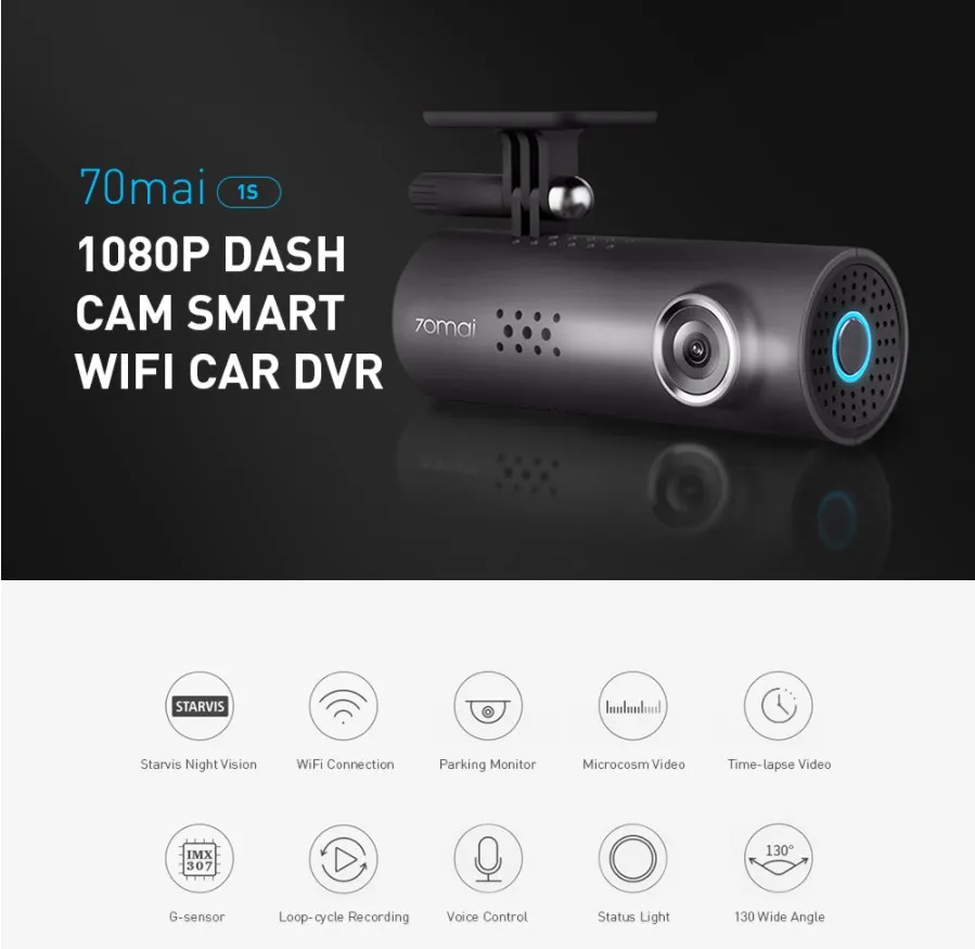 70mai 1S видеорегистратор 1080P WiFi Голосовое управление Умный Автомобильный монитор