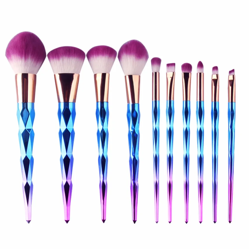 

10pcs Rainbow Diamond Spiral Handle Makeup Brush Power Foundation Blusher Unicorn Makeup Brushes Set Multipurpose Makeup Brush