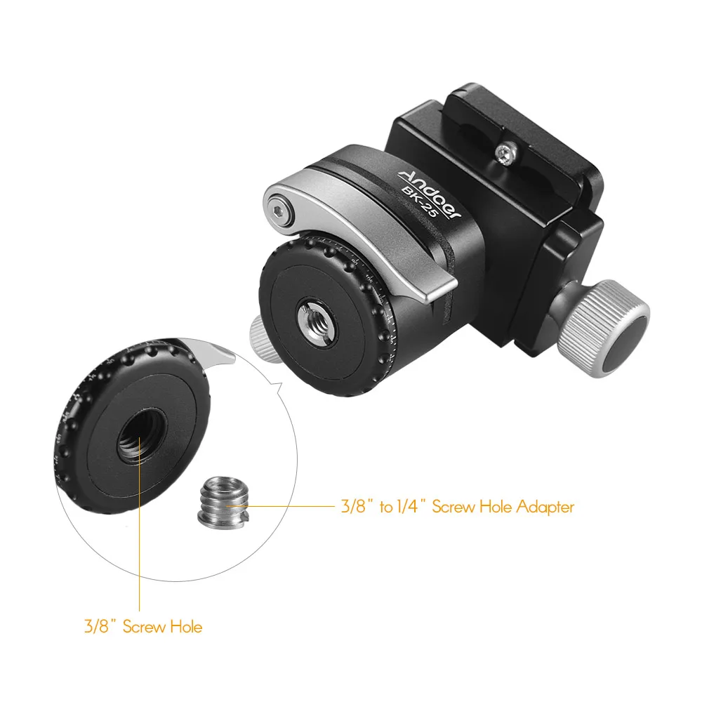 Andoer BK-25 штатив из алюминиевого сплава с шаровой головкой адаптер с винтом 1/4 дюйма или 3/8 дюйма Максимальная нагрузка 15 кг/33 фунта