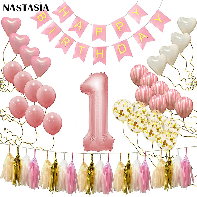 

NASTASIA 1set Birthday one year old suit(pink) balloons 32 inch aluminum creative birthday party decorations kids baby shower