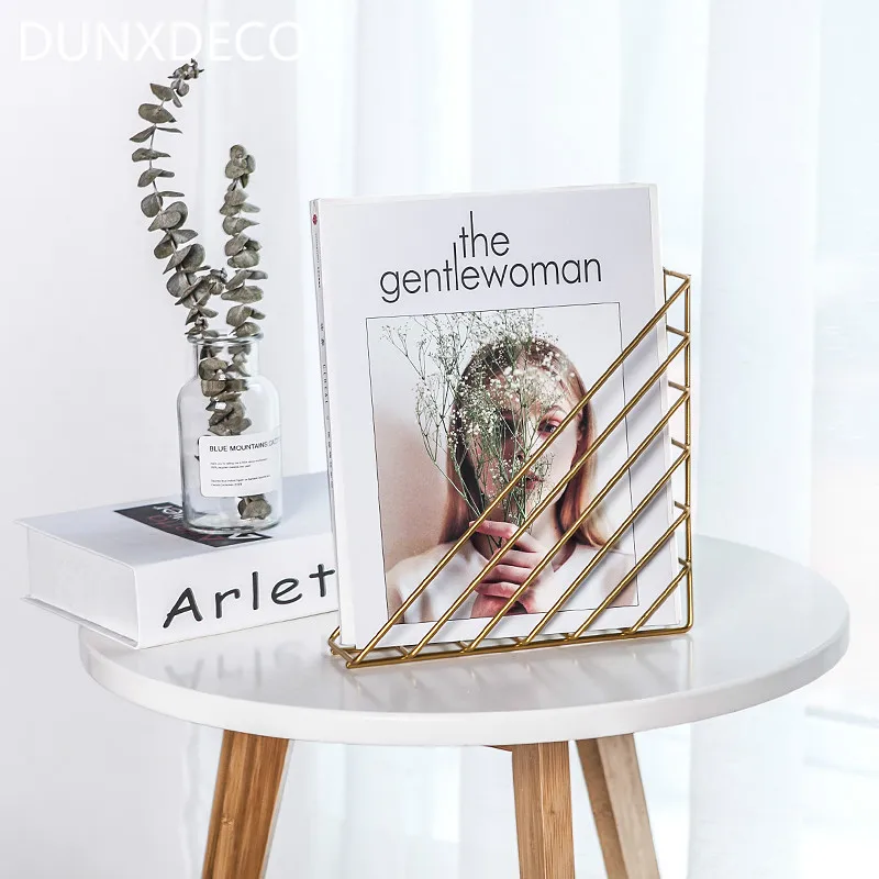 

DUNXDECO Home Office Storage Book Magzine Holder Table Organizer Wall Hanging Modern Simple Artistic Gold Geometric Deco