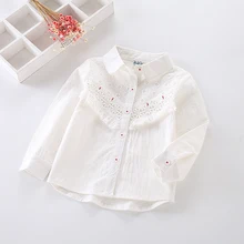 Новая Осенняя детская одежда для девочек кружева шить кисточка с лацканами футболка с длинными рукавами