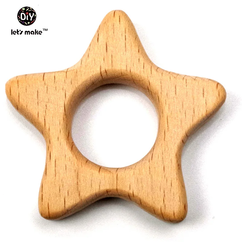 Давайте сделаем 10 шт./лот деревянные звезды Прорезыватели кольца деревянные игрушки DIY подвеской комплект