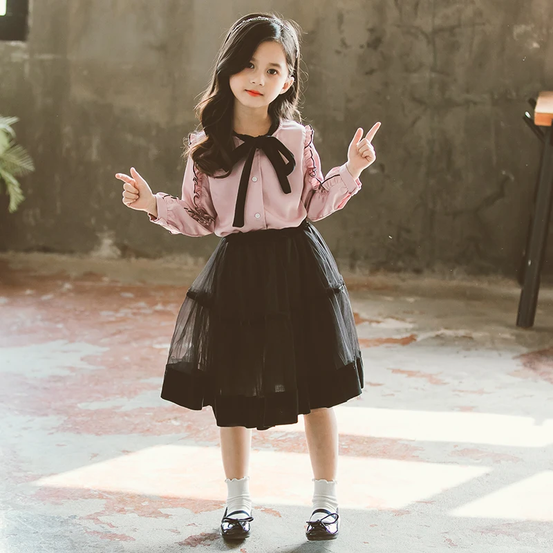 Preppy Style Girls Clothes Sets Spring Autumn Long Sleeve Shirts + Shirts 2PC Baby Kids Clothes Casual Teenager School Uniform