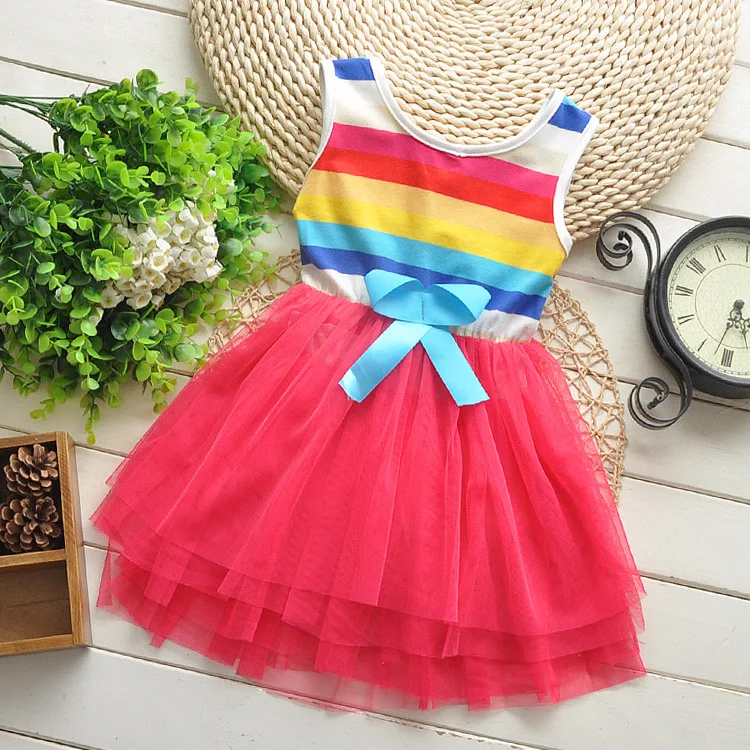 Girl dress sleeveless party princess rainbow dress for baby girls wedding dress fashion brand
